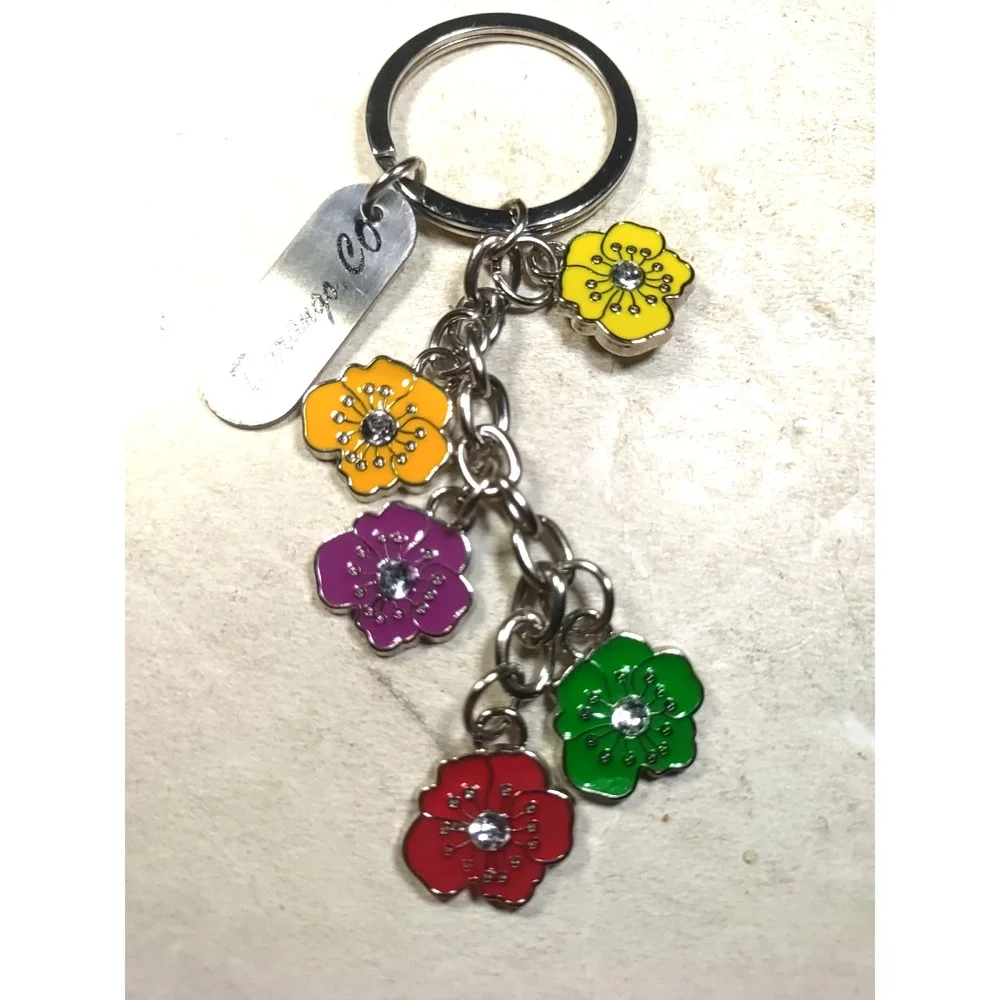 Durango Company Flower Charm Keychain Silver Tone Green Orange Red